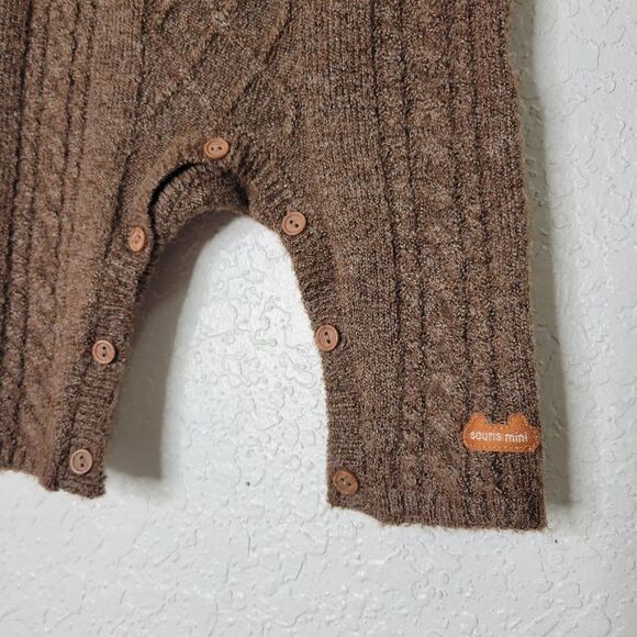 Souris Mini Size 0-3 Months Brown Long Sleeve Cable Knit Sweater Jumpsuit Onrsir - Picture 2 of 5